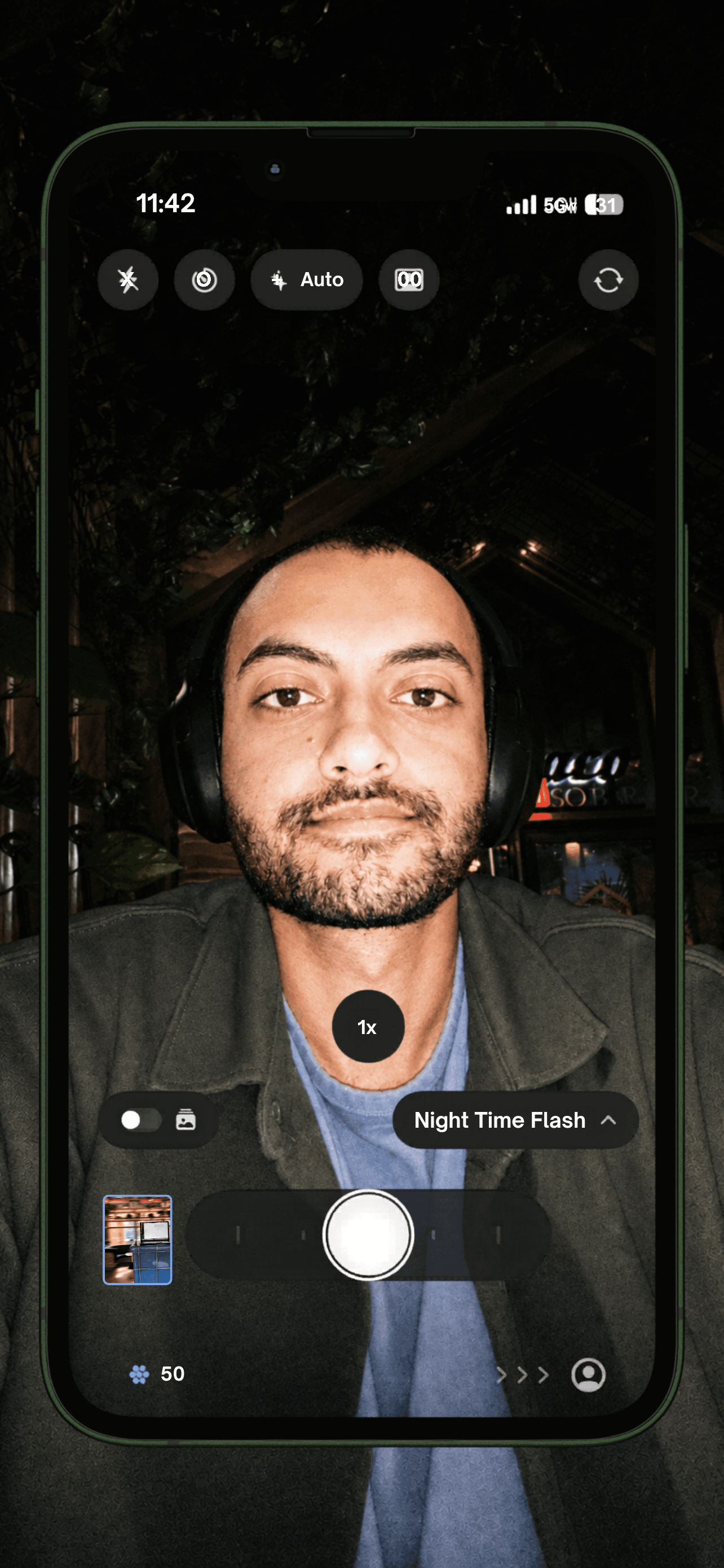 Night selfie shot on Compose with the Night Time Flash scene